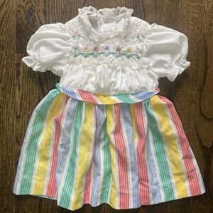 VTG Polly Flinders Easter Dress White Floral Hand Smocked Dress Size 3T